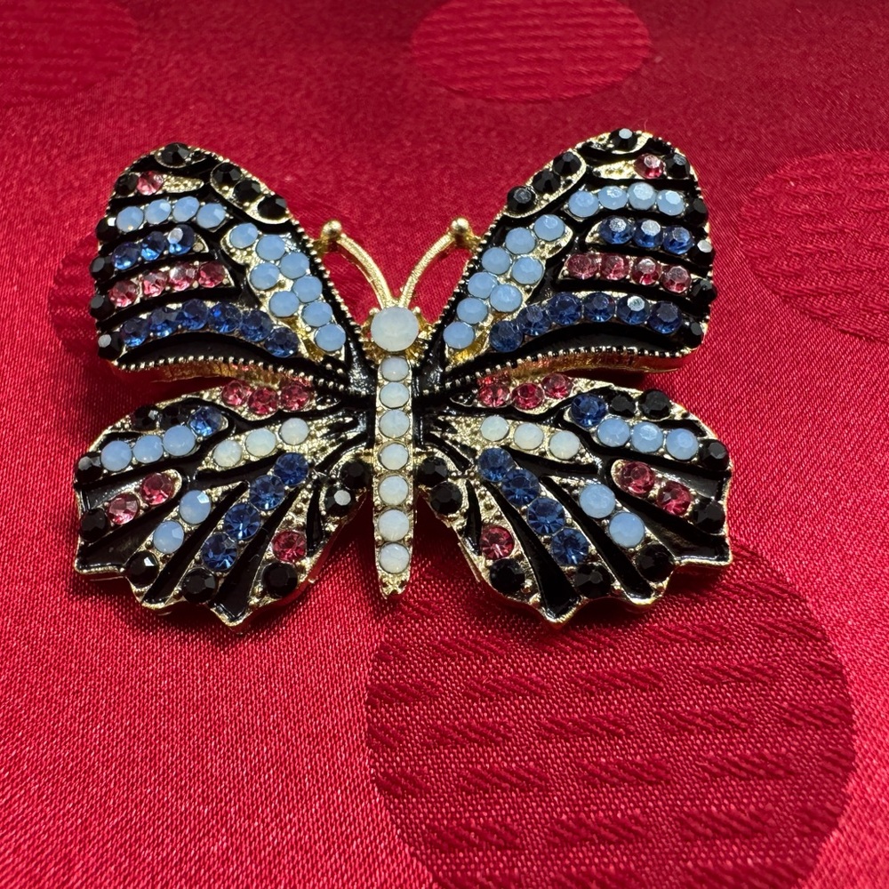 Elegant Butterfly Brooch with Multicolor Crystals